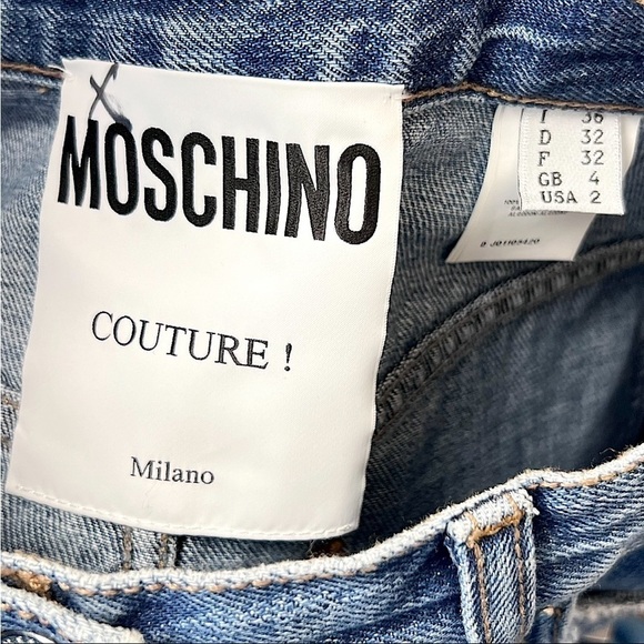 NWT MOSCHINO Retro 90s High Waist Question Mark Logo Distress Denim Jean Skirt 2 - Picture 4 of 6